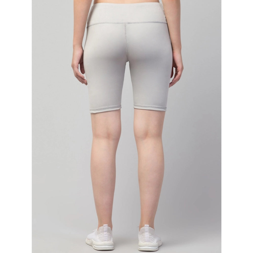 HD Women's Polyester Solid Above Knee High-Rise Shorts (Grey)