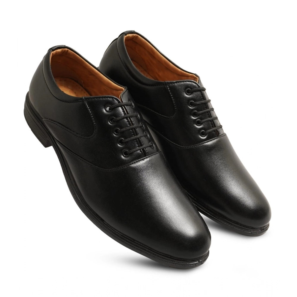HD Men's Casual Faux Leather Solid Lace-Up Formal Shoes (Black)