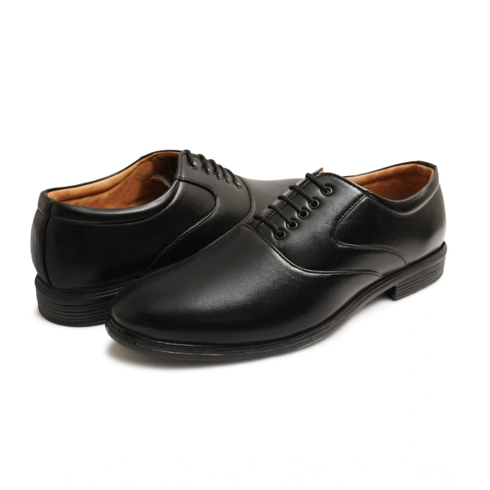 HD Men's Casual Faux Leather Solid Lace-Up Formal Shoes (Black)
