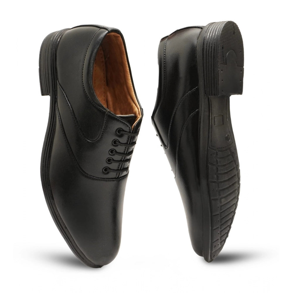 HD Men's Casual Faux Leather Solid Lace-Up Formal Shoes (Black)
