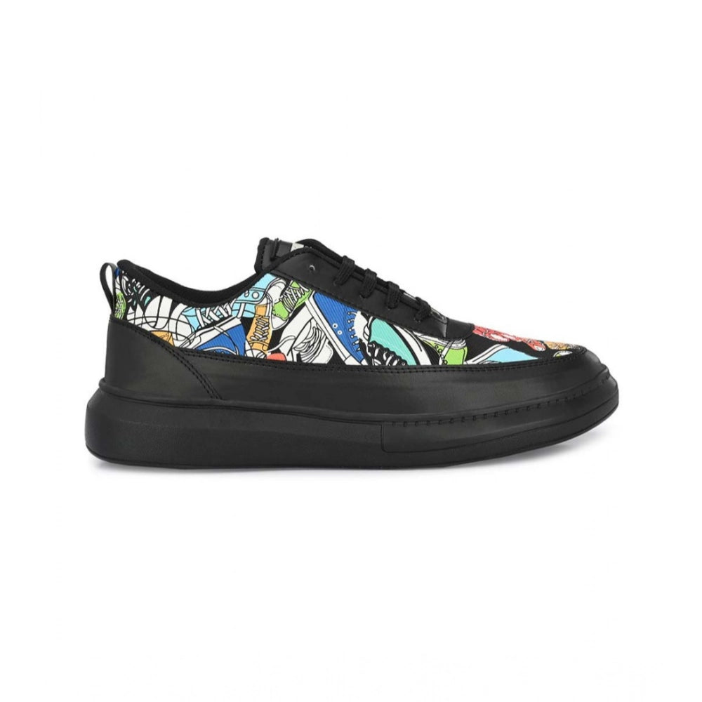HD Men's Casual Synthetic Printed Lace-Up Shoes (Black)