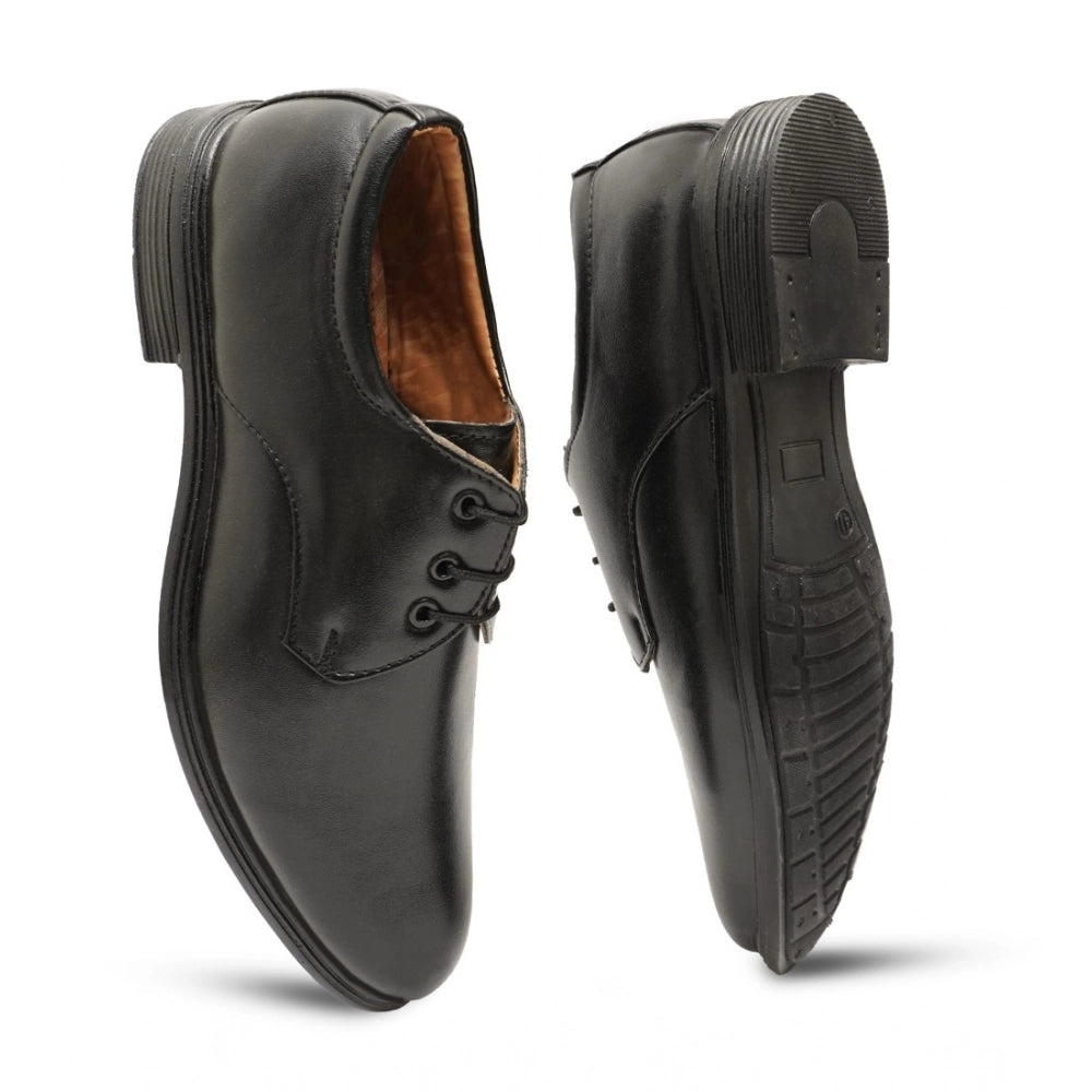 HD Men's Casual Faux Leather Solid Lace-Up Formal Shoes (Black)
