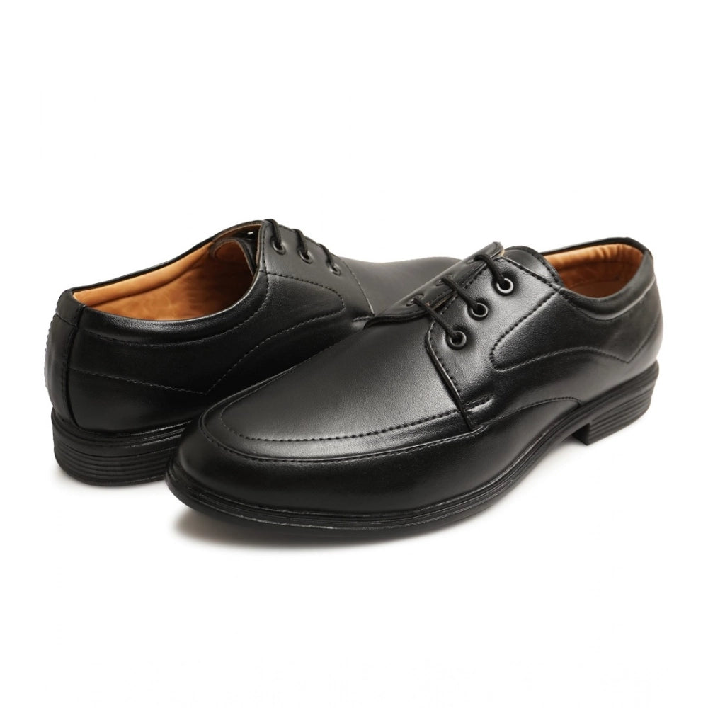 HD Men's Casual Faux Leather Solid Lace-Up Formal Shoes (Black)