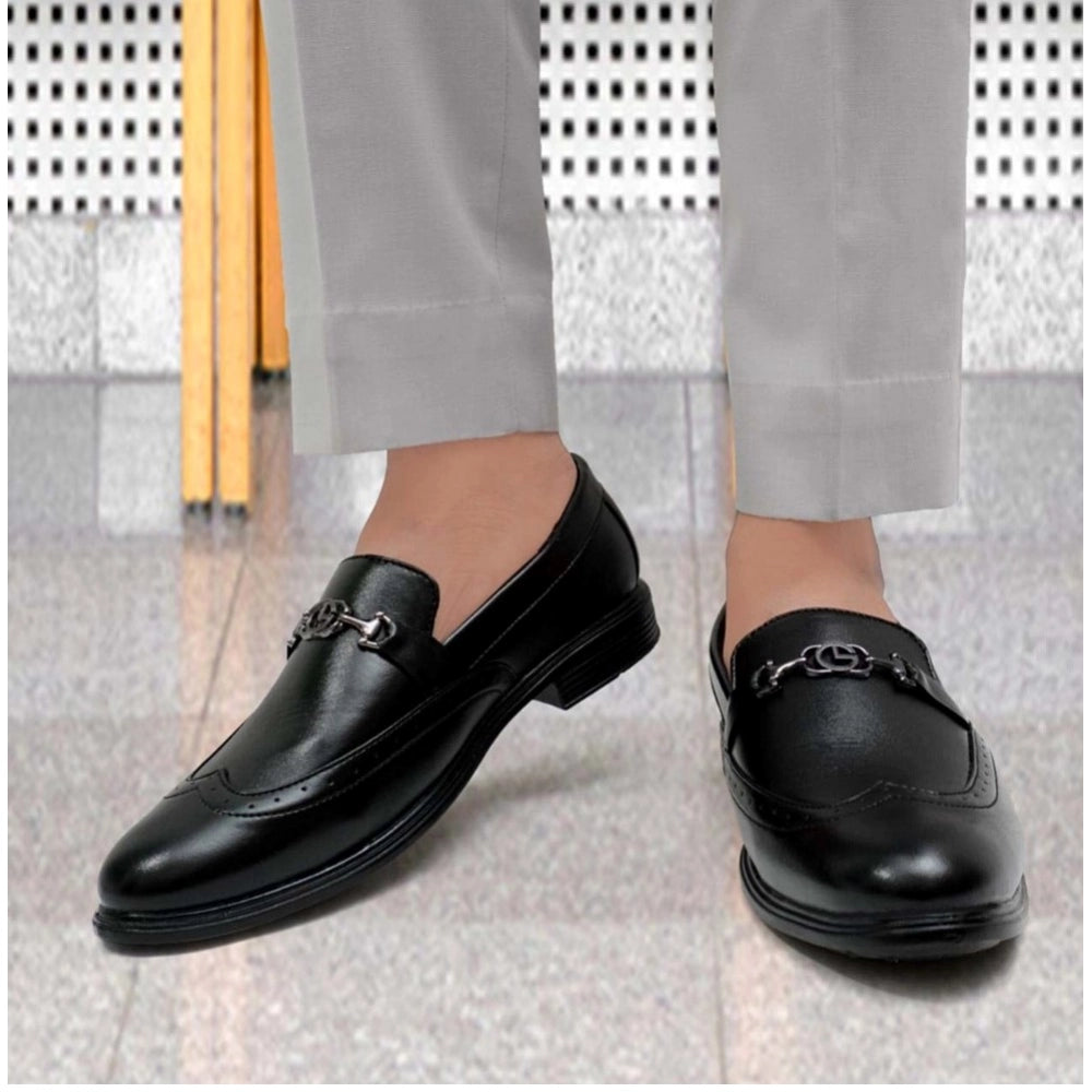 HD Men's Casual Faux Leather Solid Slip-on Formal Shoes (Black)