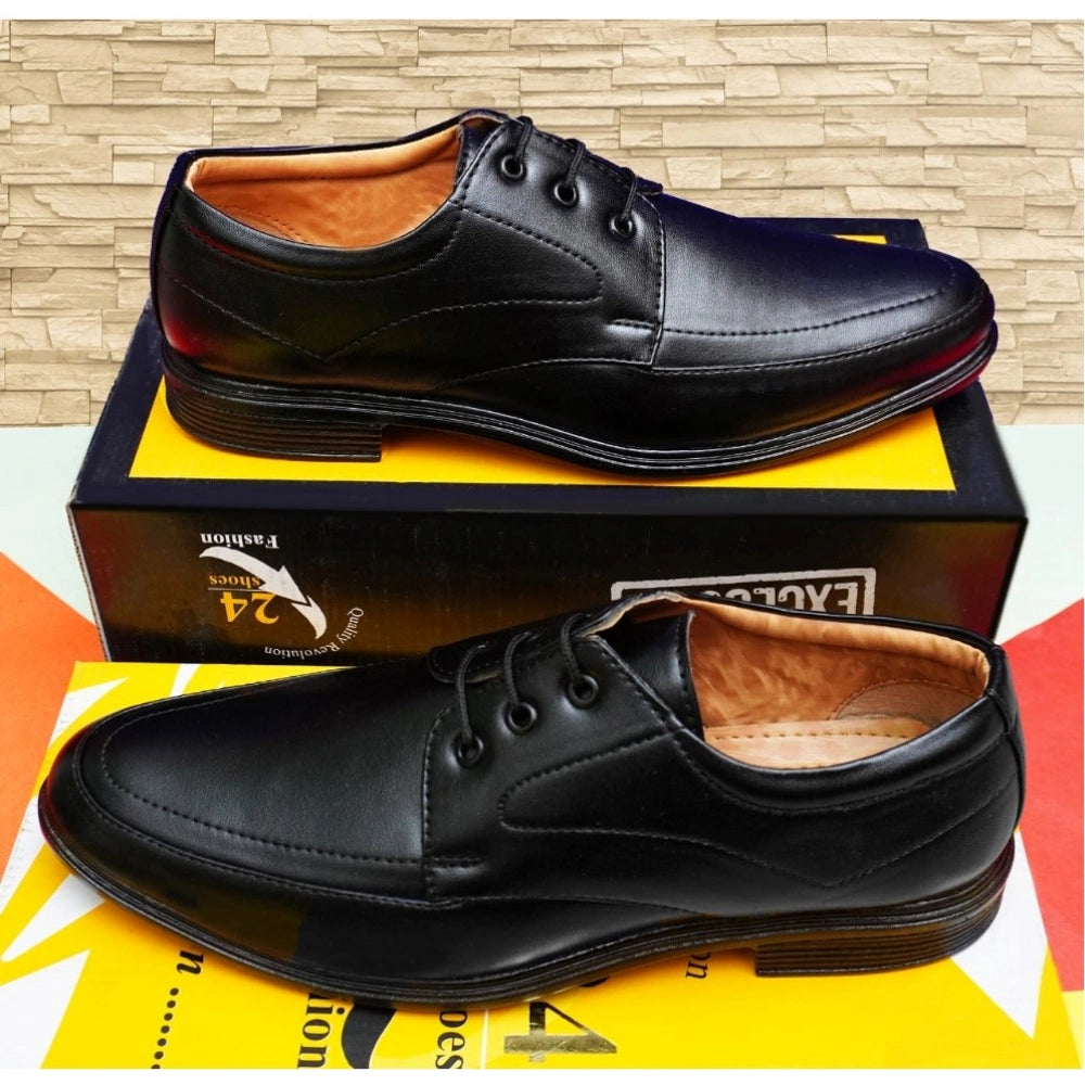 HD Men's Casual Faux Leather Solid Lace-Up Formal Shoes (Black)