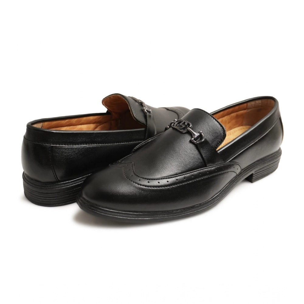 HD Men's Casual Faux Leather Solid Slip-on Formal Shoes (Black)
