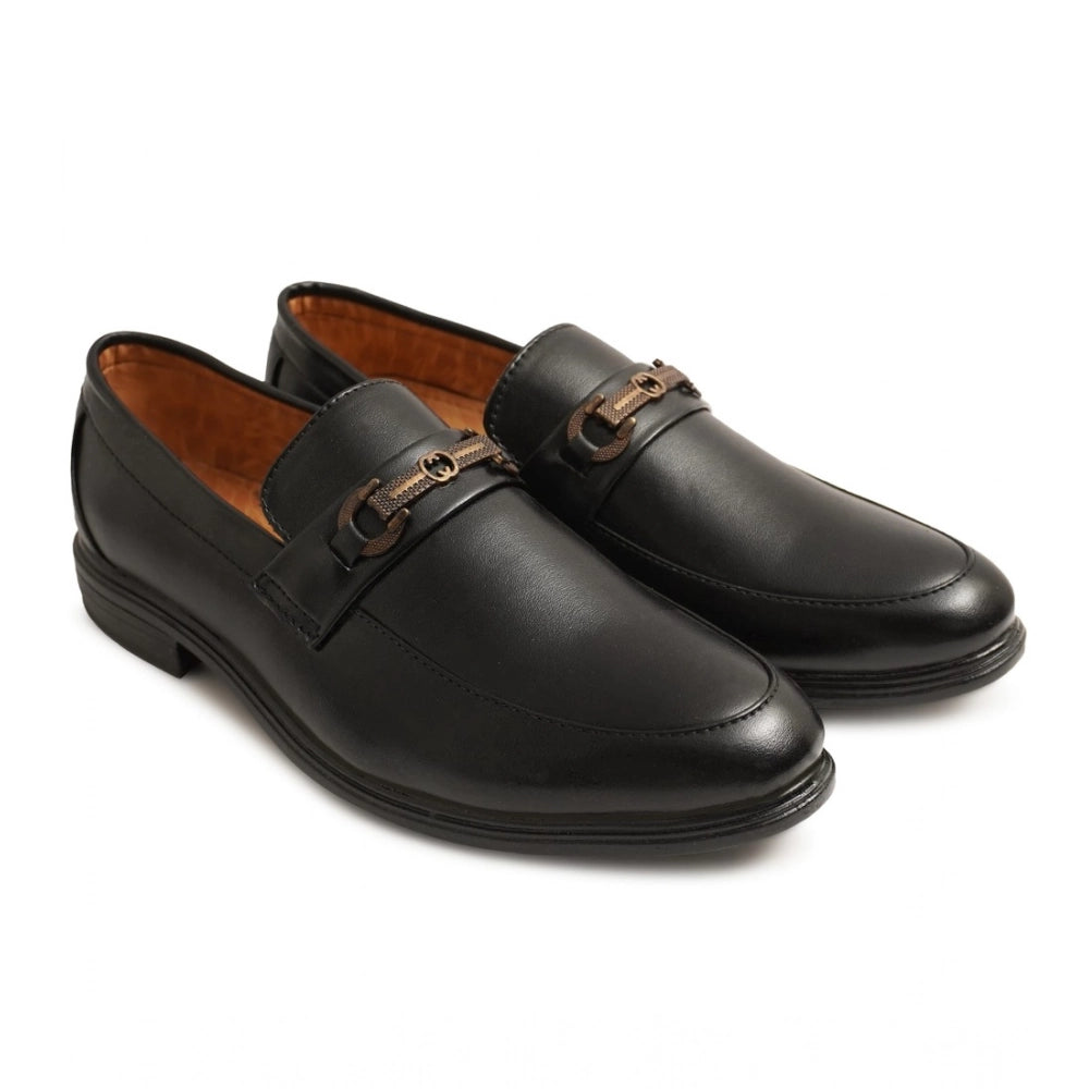 HD Men's Casual Faux Leather Solid Slip-on Formal Shoes (Black)
