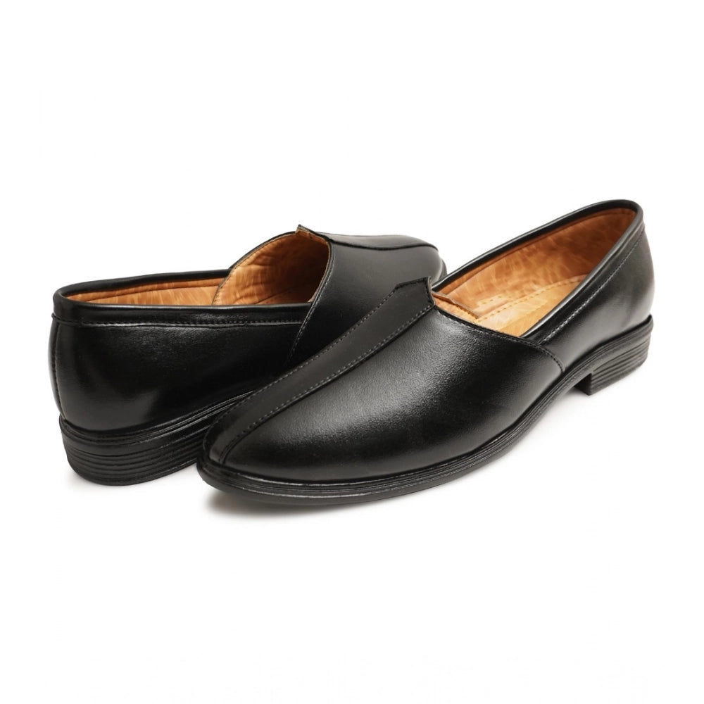 HD Men's Casual Faux Leather Solid Slip-on Formal Shoes (Black)