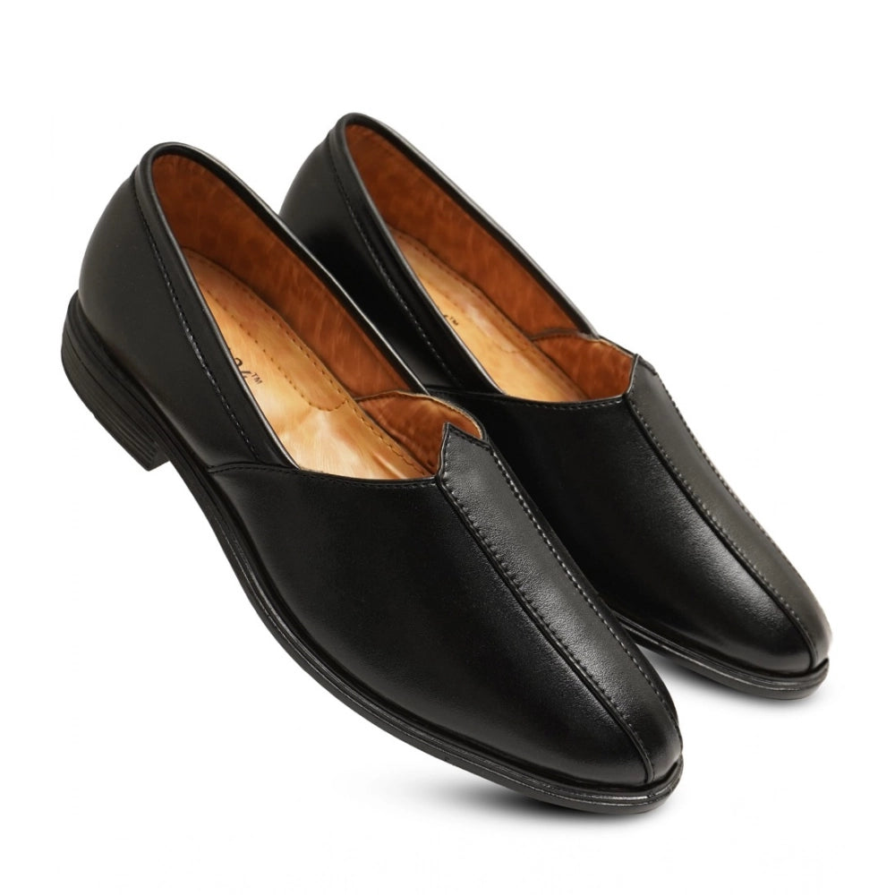 HD Men's Casual Faux Leather Solid Slip-on Formal Shoes (Black)