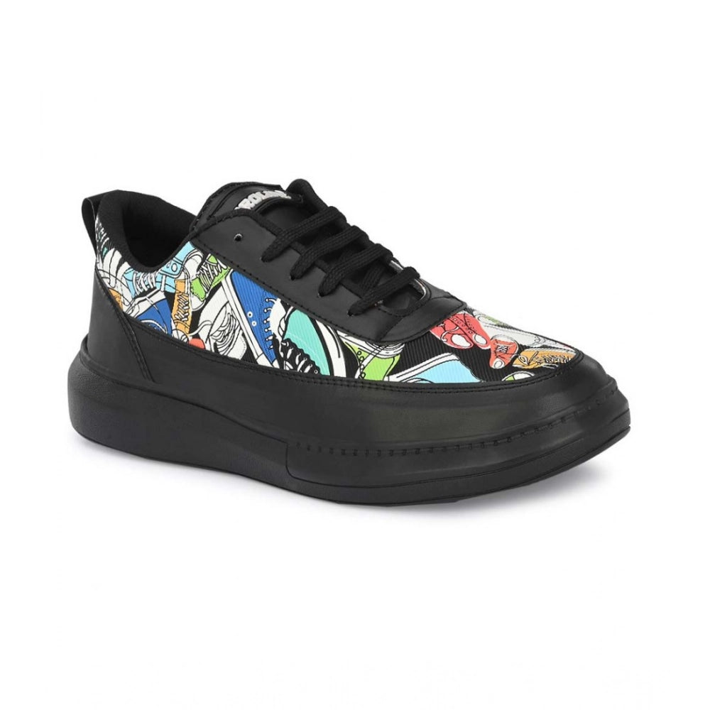 HD Men's Casual Synthetic Printed Lace-Up Shoes (Black)