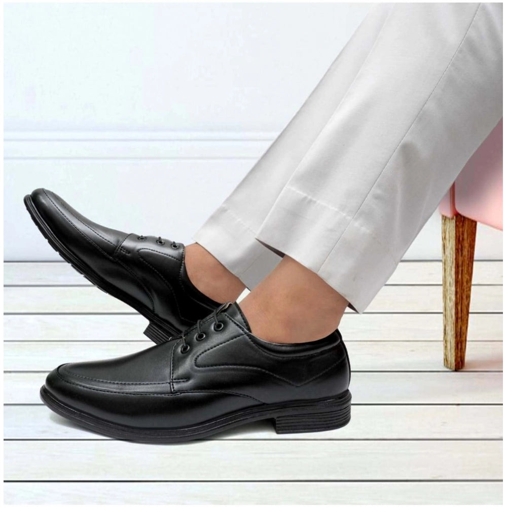 HD Men's Casual Faux Leather Solid Lace-Up Formal Shoes (Black)