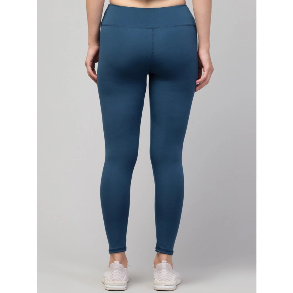 HD Women's Polyester Solid Ankle Length High-Rise Tights (Teal)