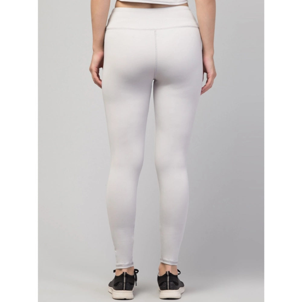 HD Women's Polyester Solid Ankle Length High-Rise Tights (Light Grey)