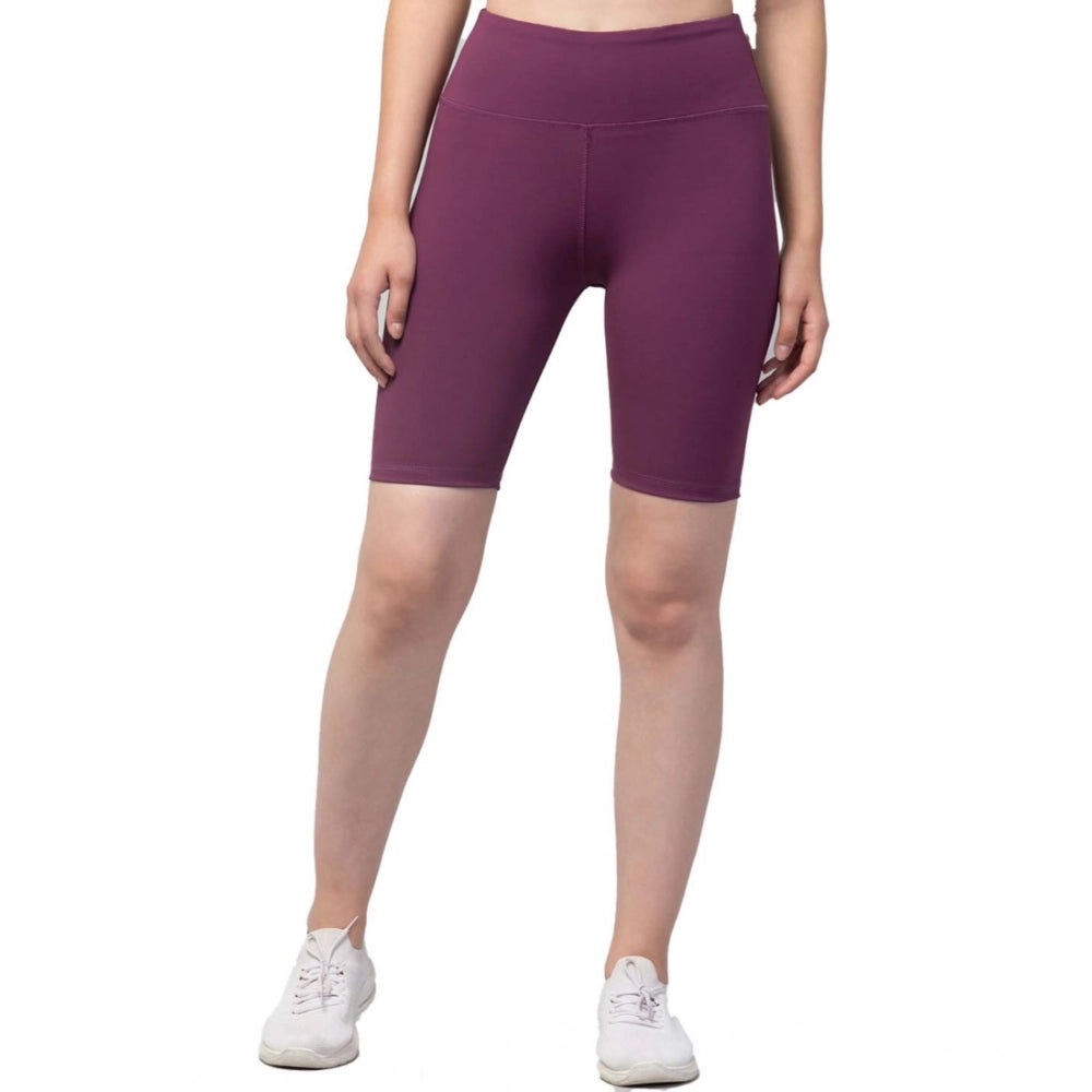 HD Women's Polyester Solid Above Knee High-Rise Shorts (Purple)