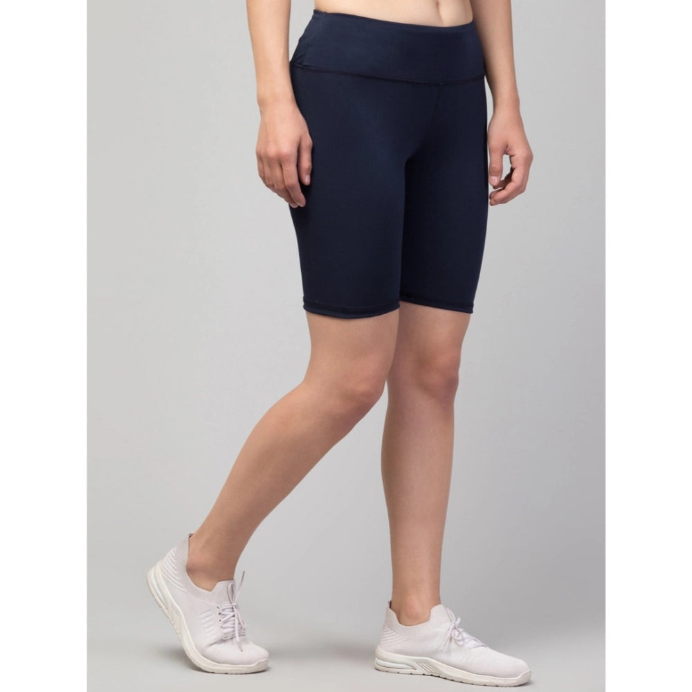 HD Women's Polyester Solid Above Knee High-Rise Shorts (Navy)