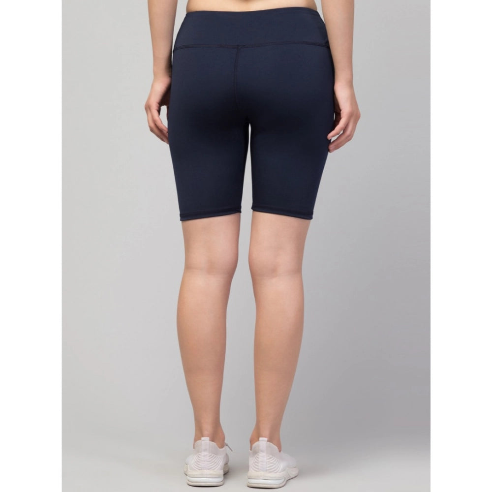 HD Women's Polyester Solid Above Knee High-Rise Shorts (Navy)
