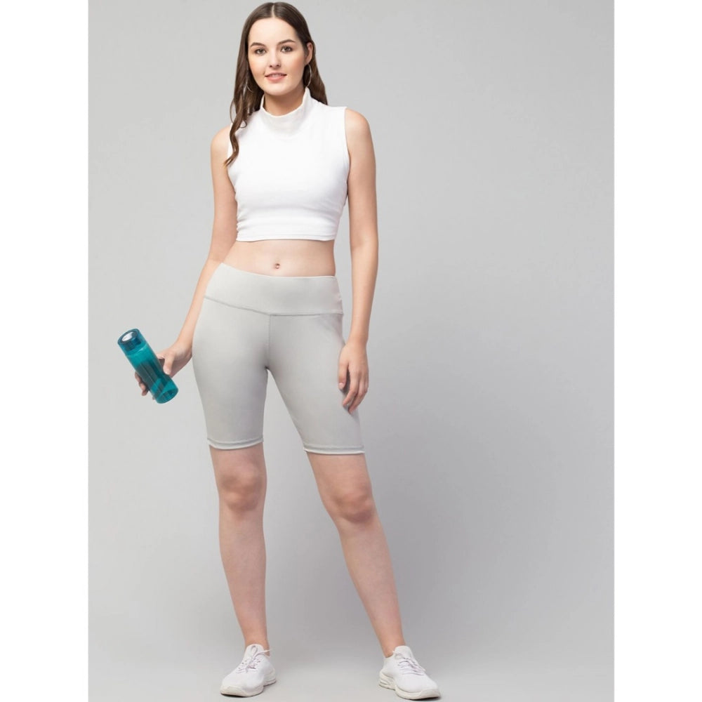 HD Women's Polyester Solid Above Knee High-Rise Shorts (Grey)