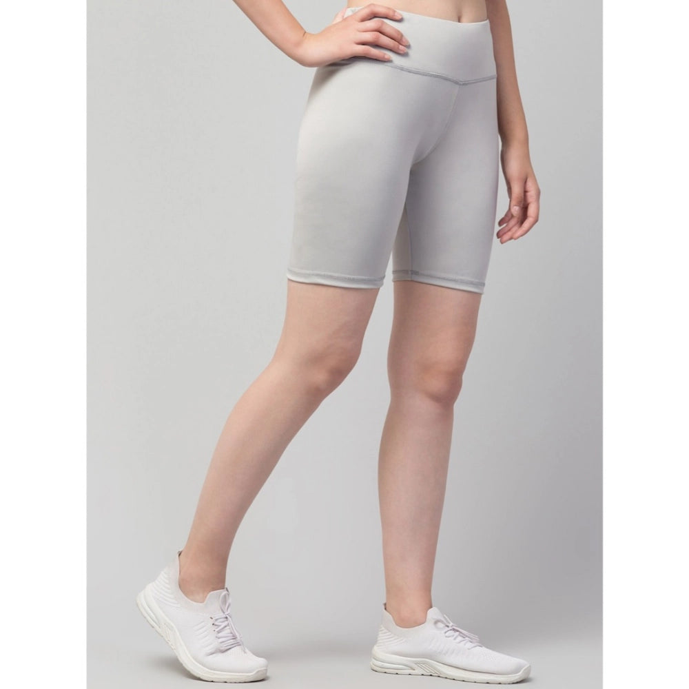 HD Women's Polyester Solid Above Knee High-Rise Shorts (Grey)