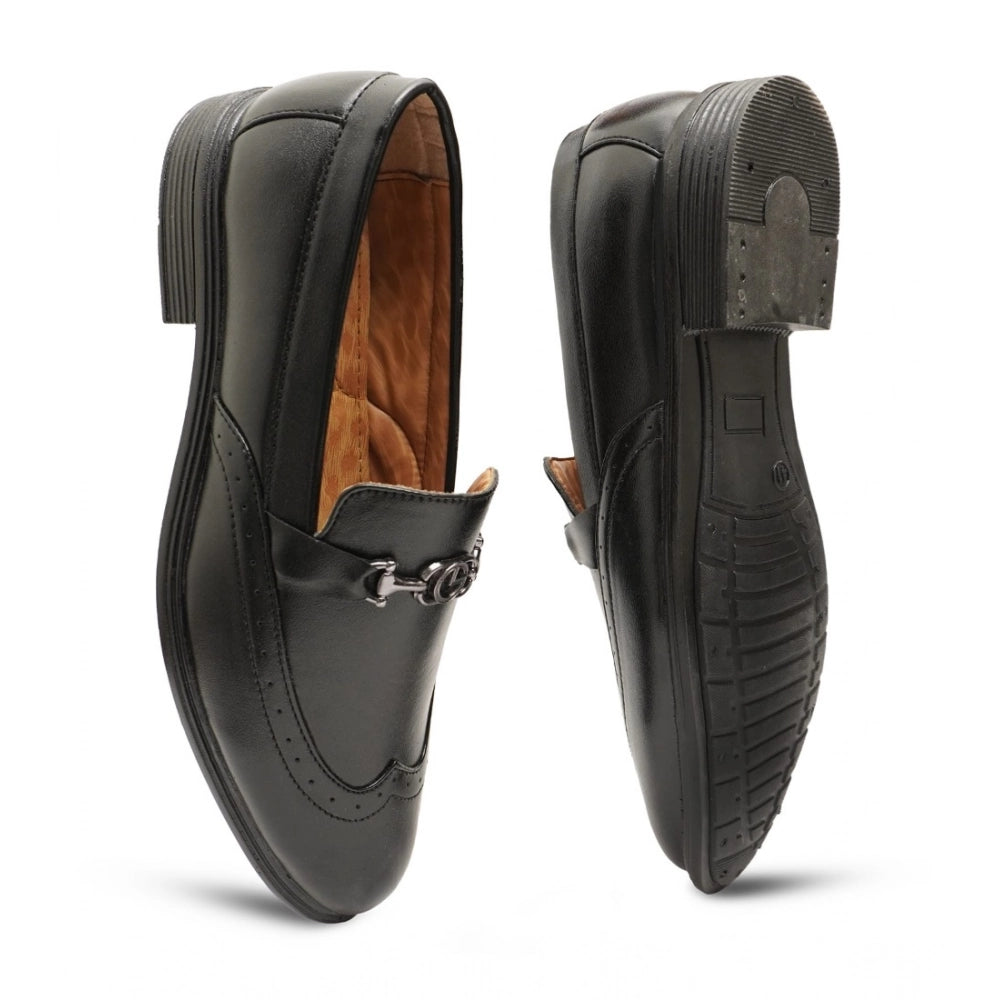 HD Men's Casual Faux Leather Solid Slip-on Formal Shoes (Black)