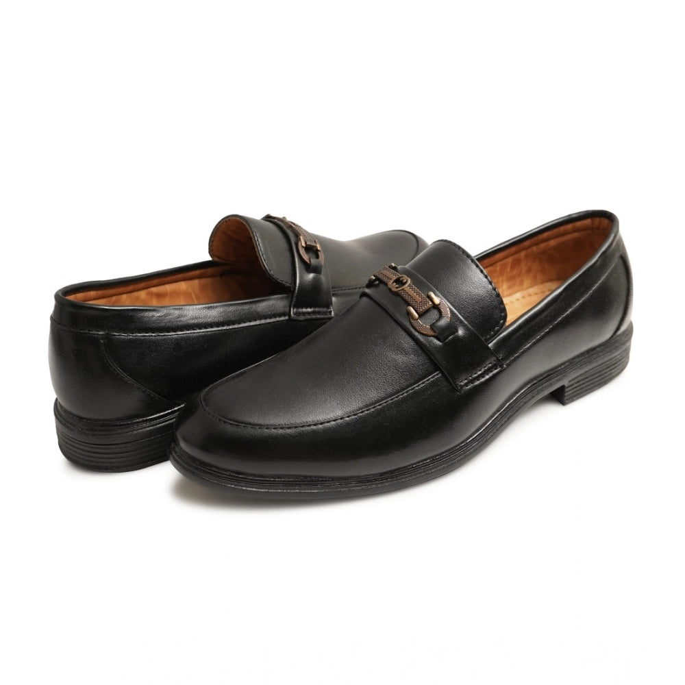 HD Men's Casual Faux Leather Solid Slip-on Formal Shoes (Black)