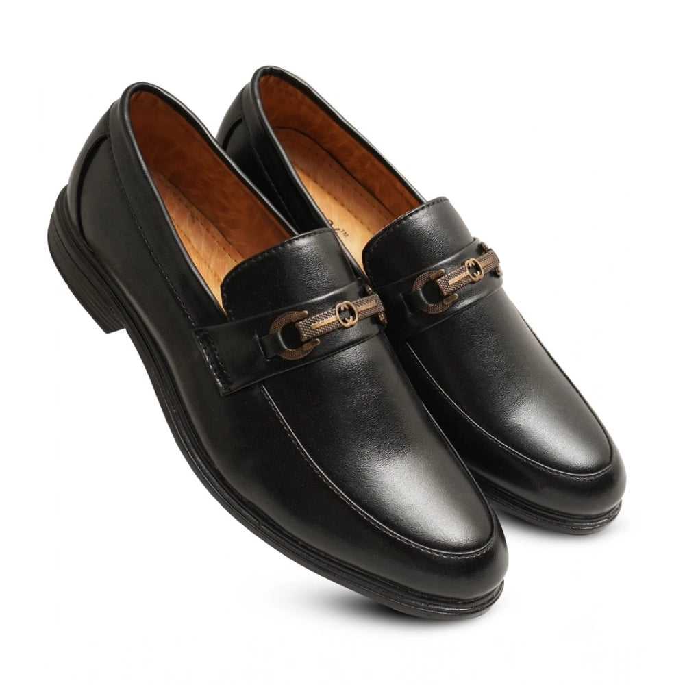 HD Men's Casual Faux Leather Solid Slip-on Formal Shoes (Black)