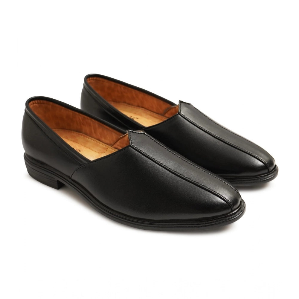 HD Men's Casual Faux Leather Solid Slip-on Formal Shoes (Black)