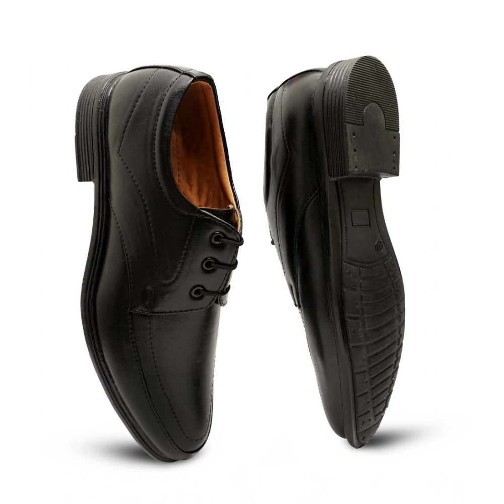 HD Men's Casual Faux Leather Solid Lace-Up Formal Shoes (Black)