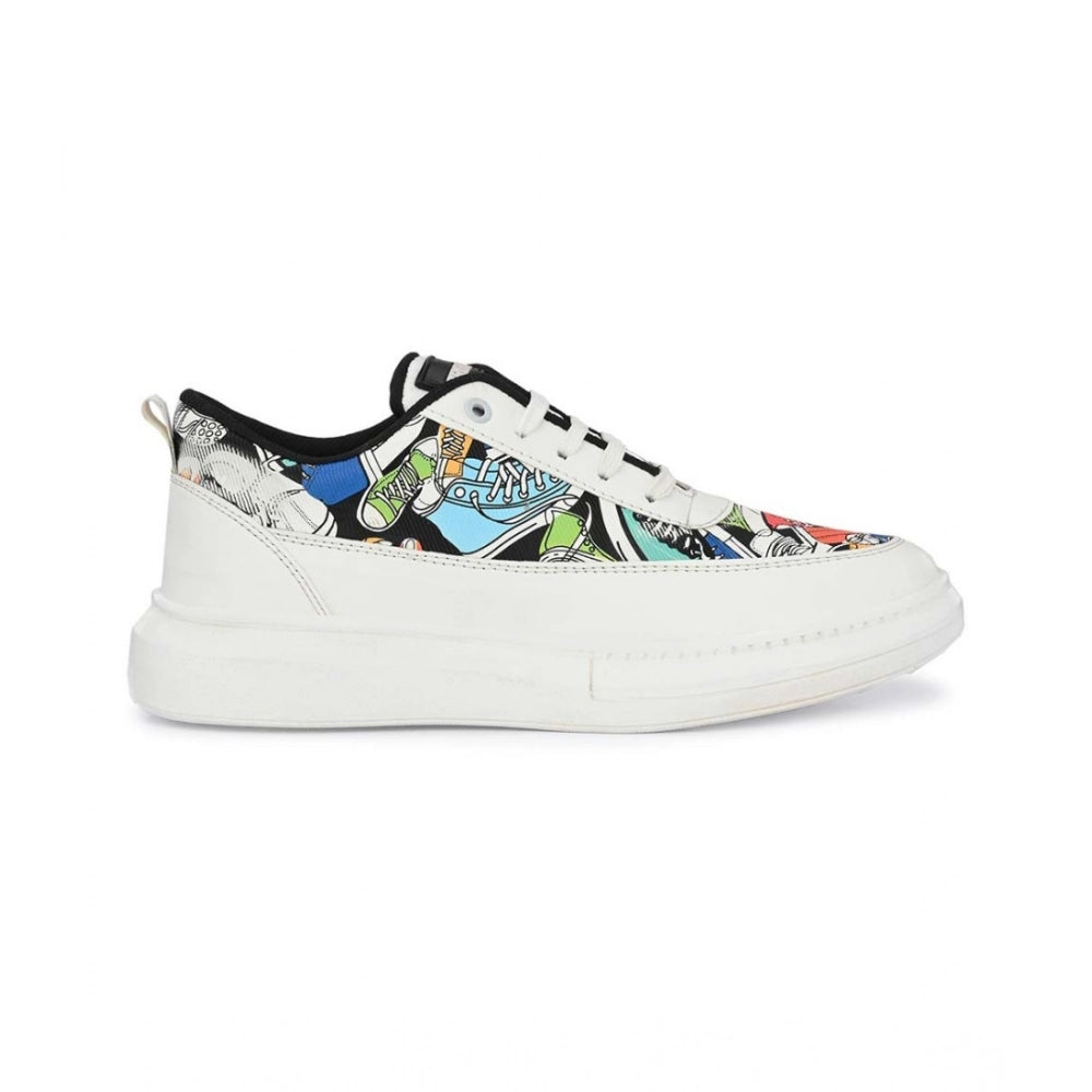 HD Men's Casual Synthetic Printed Lace-Up Shoes (White)