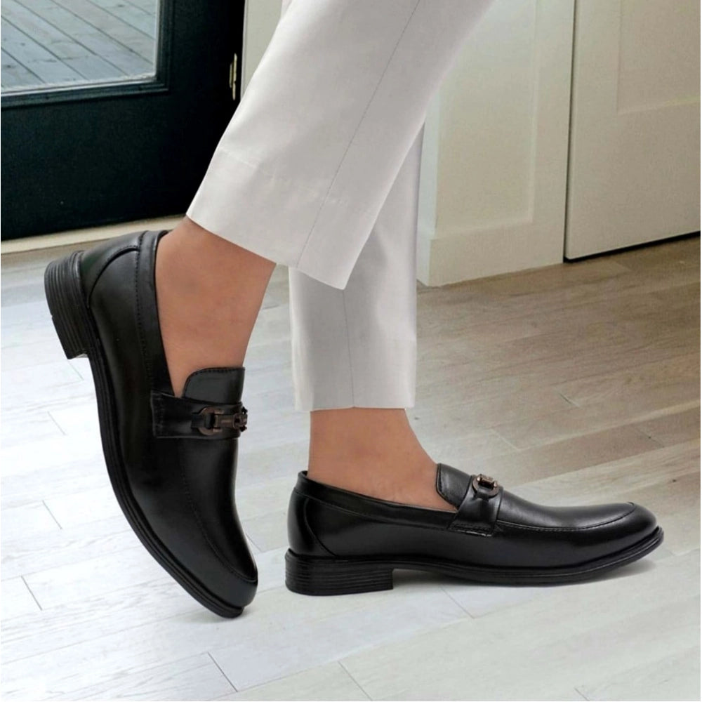 HD Men's Casual Faux Leather Solid Slip-on Formal Shoes (Black)