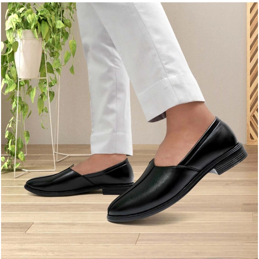 HD Men's Casual Faux Leather Solid Slip-on Formal Shoes (Black)
