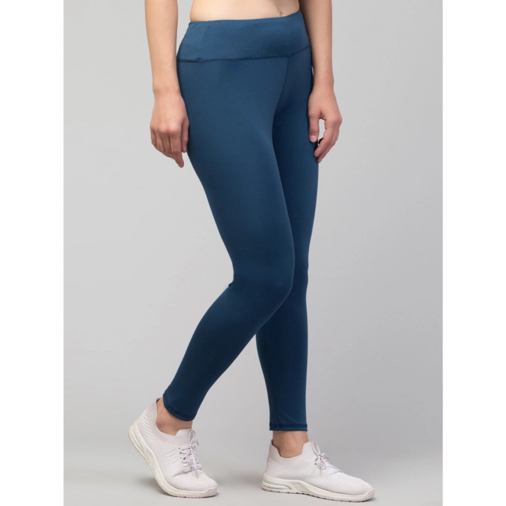 HD Women's Polyester Solid Ankle Length High-Rise Tights (Teal)