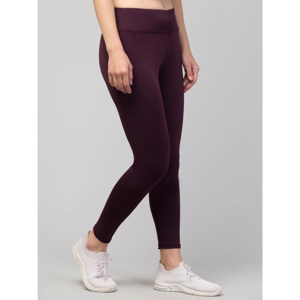 HD Women's Polyester Solid Ankle Length High-Rise Tights (Purple)