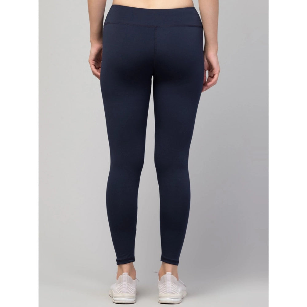 HD Women's Polyester Solid Ankle Length High-Rise Tights (Navy)