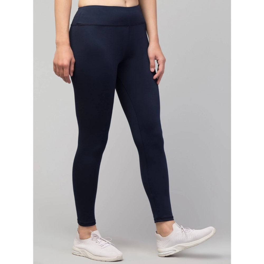 HD Women's Polyester Solid Ankle Length High-Rise Tights (Navy)