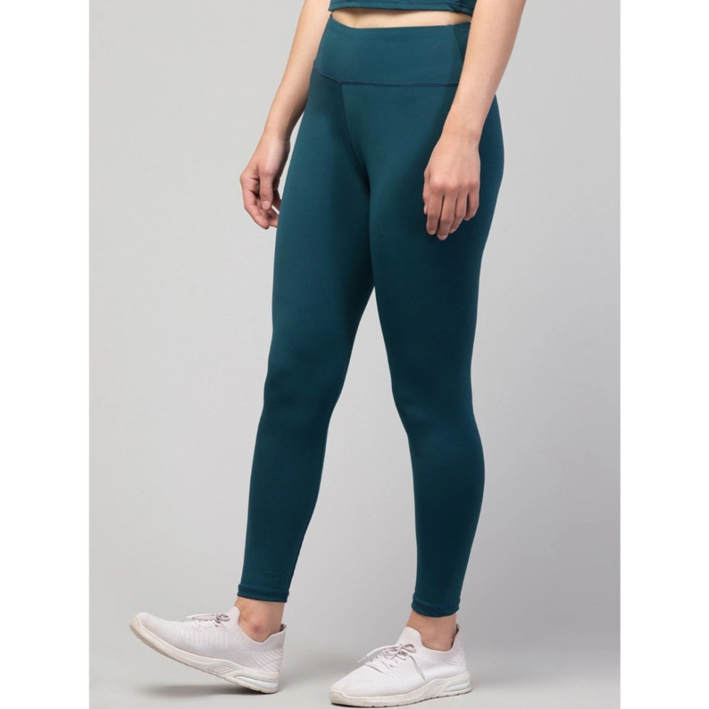 HD Women's Polyester Solid Ankle Length High-Rise Tights (Green)
