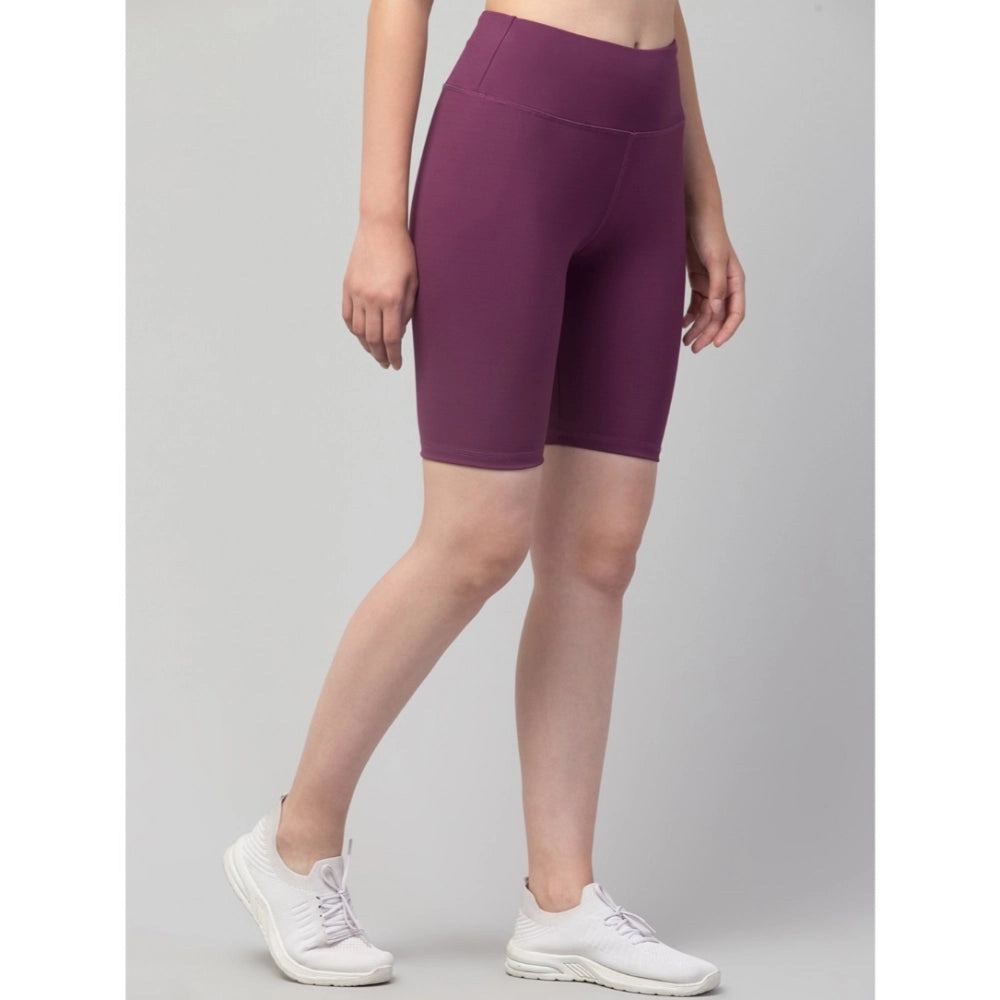 HD Women's Polyester Solid Above Knee High-Rise Shorts (Purple)
