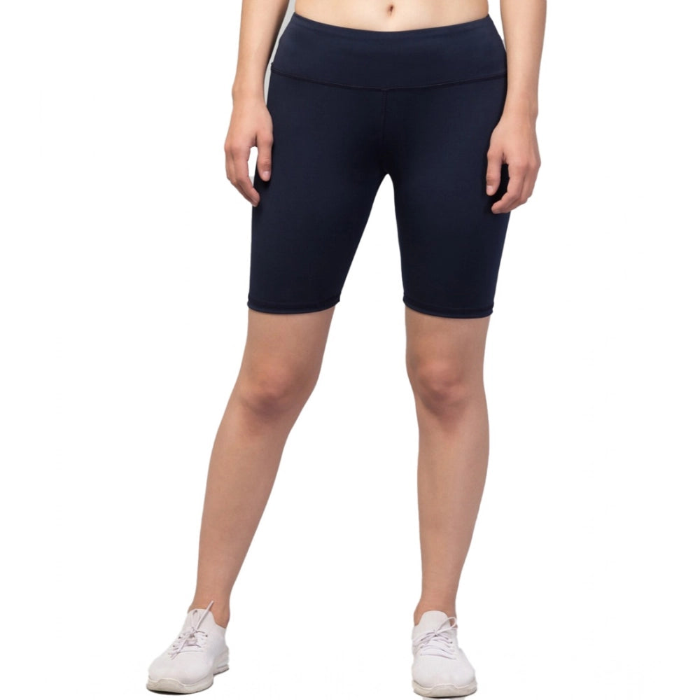 HD Women's Polyester Solid Above Knee High-Rise Shorts (Navy)
