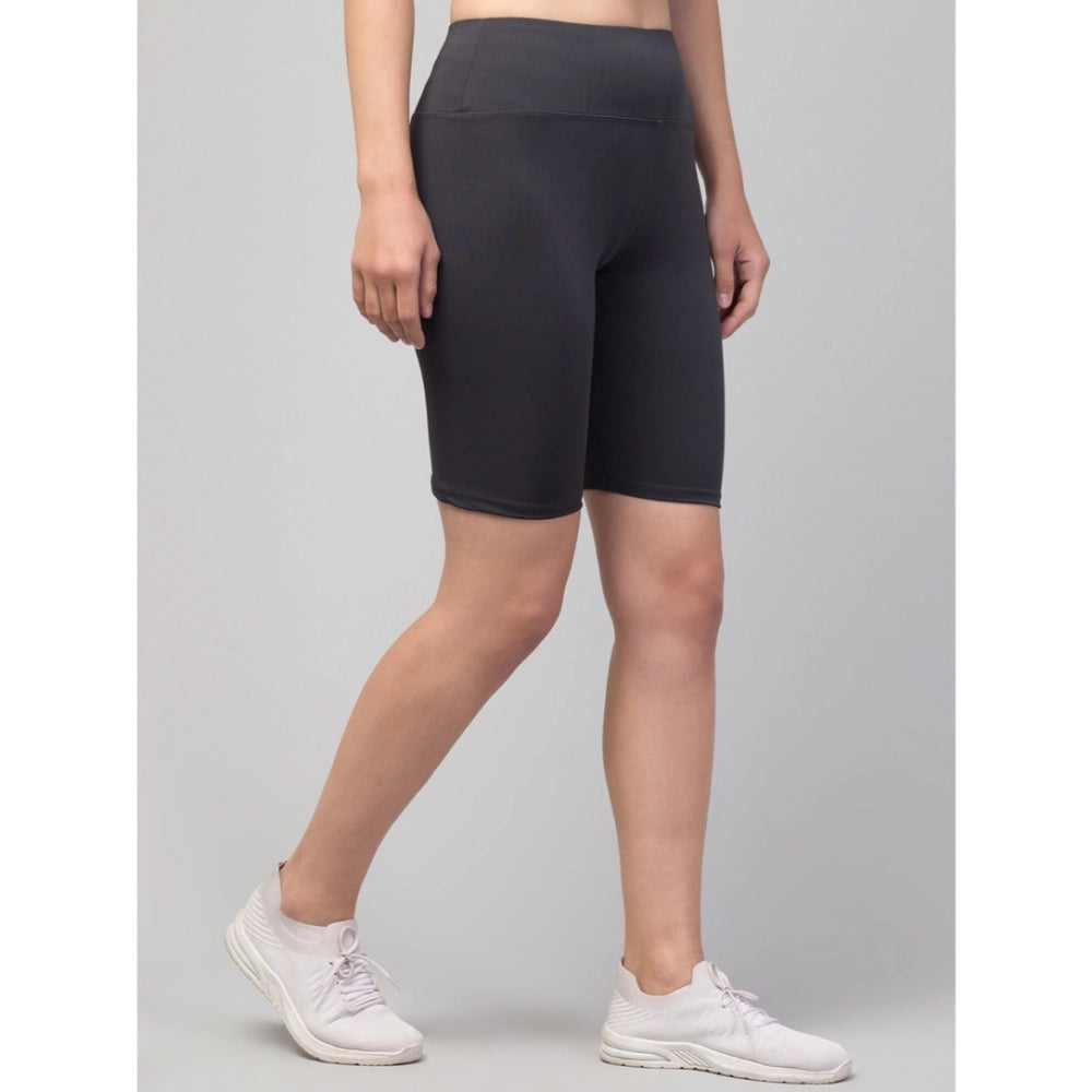 HD Women's Polyester Solid Above Knee High-Rise Shorts (Grey)