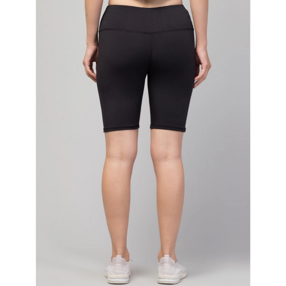 HD Women's Polyester Solid Above Knee High-Rise Shorts (Black)