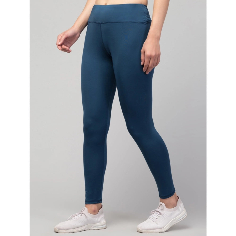 HD Women's Polyester Solid Ankle Length High-Rise Tights (Teal)
