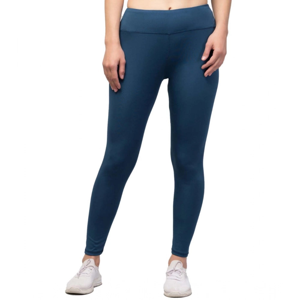 HD Women's Polyester Solid Ankle Length High-Rise Tights (Teal)