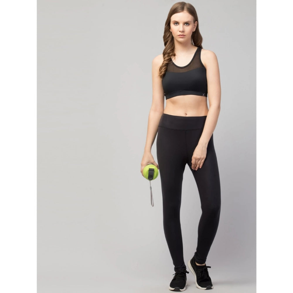 HD Women's Polyester Solid Ankle Length High-Rise Tights (Black)