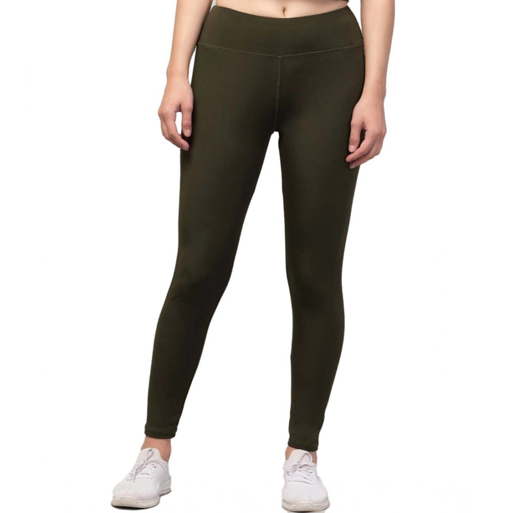 HD Women's Polyester Solid Ankle Length High-Rise Tights (Olive)