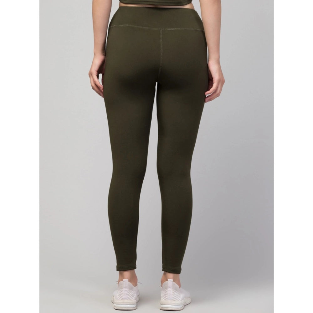 HD Women's Polyester Solid Ankle Length High-Rise Tights (Olive)