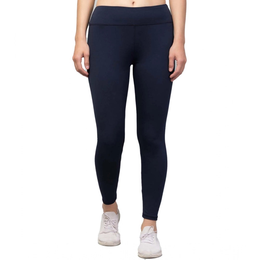 HD Women's Polyester Solid Ankle Length High-Rise Tights (Navy)