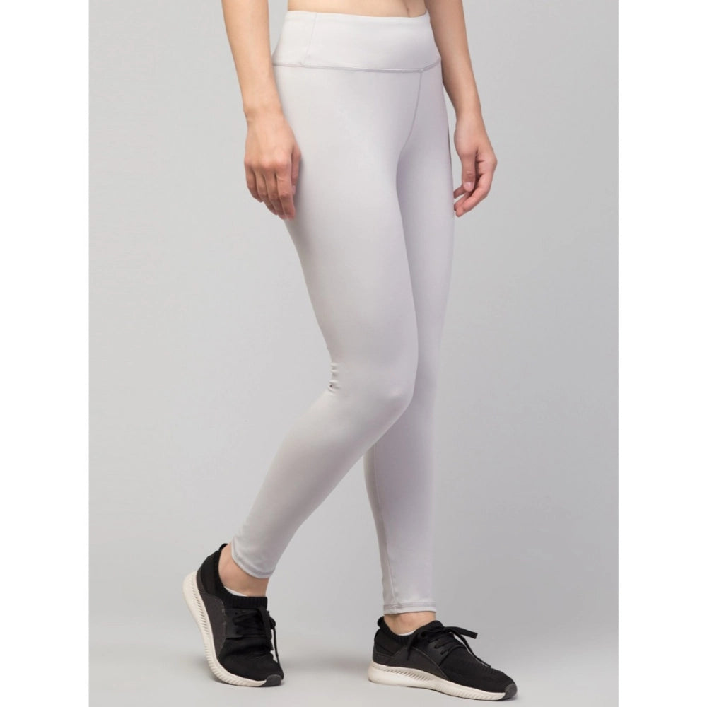 HD Women's Polyester Solid Ankle Length High-Rise Tights (Light Grey)