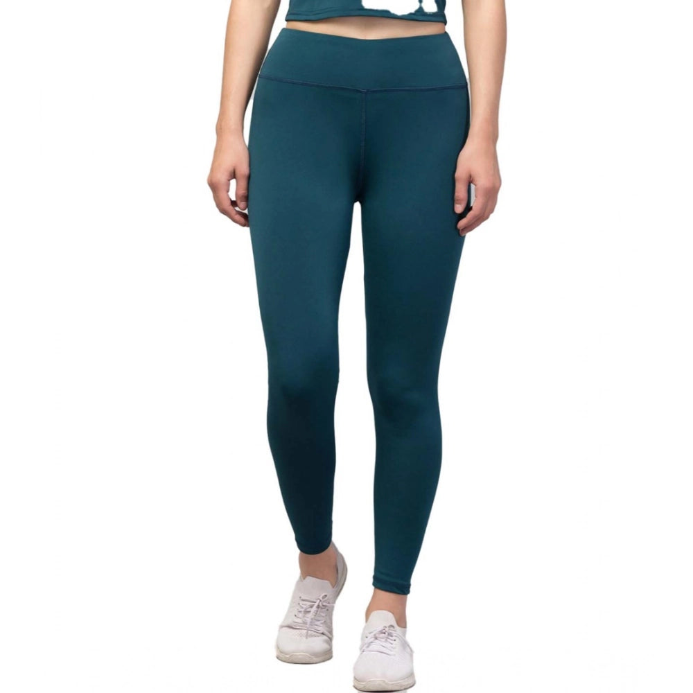 HD Women's Polyester Solid Ankle Length High-Rise Tights (Green)