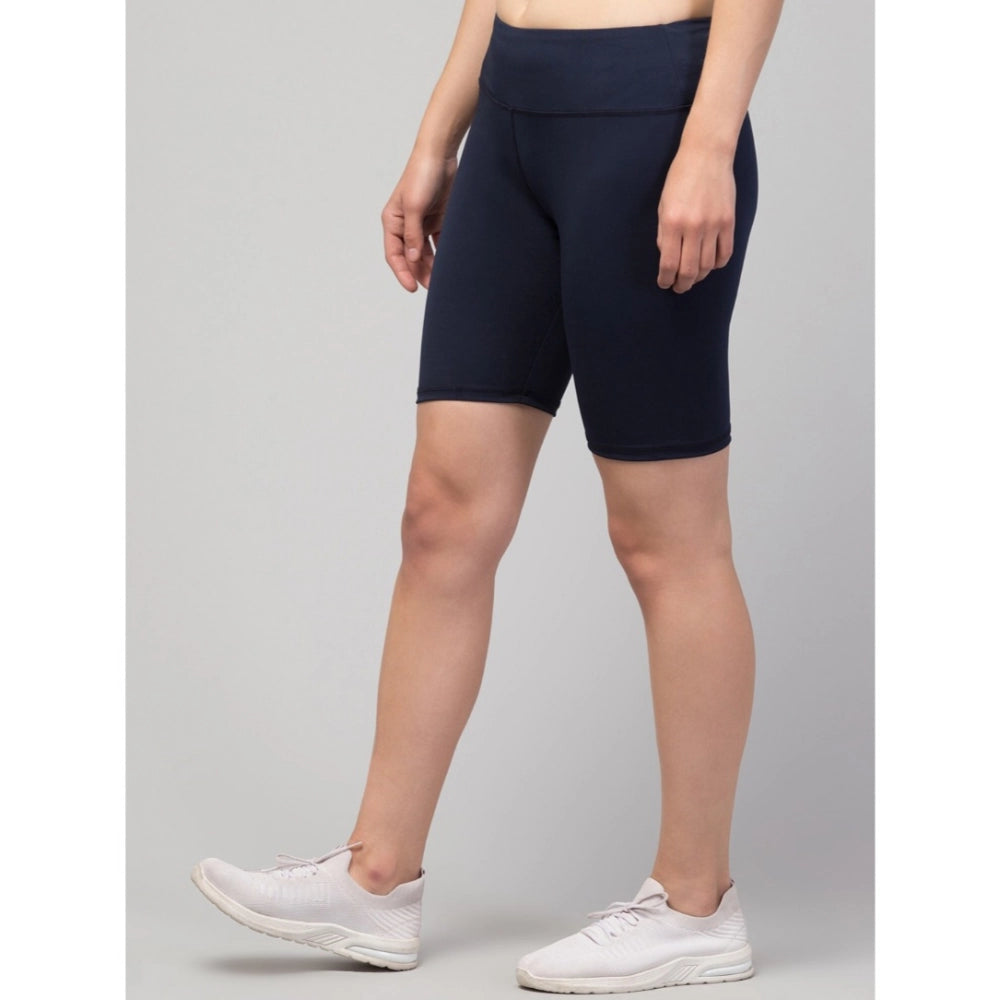 HD Women's Polyester Solid Above Knee High-Rise Shorts (Navy)