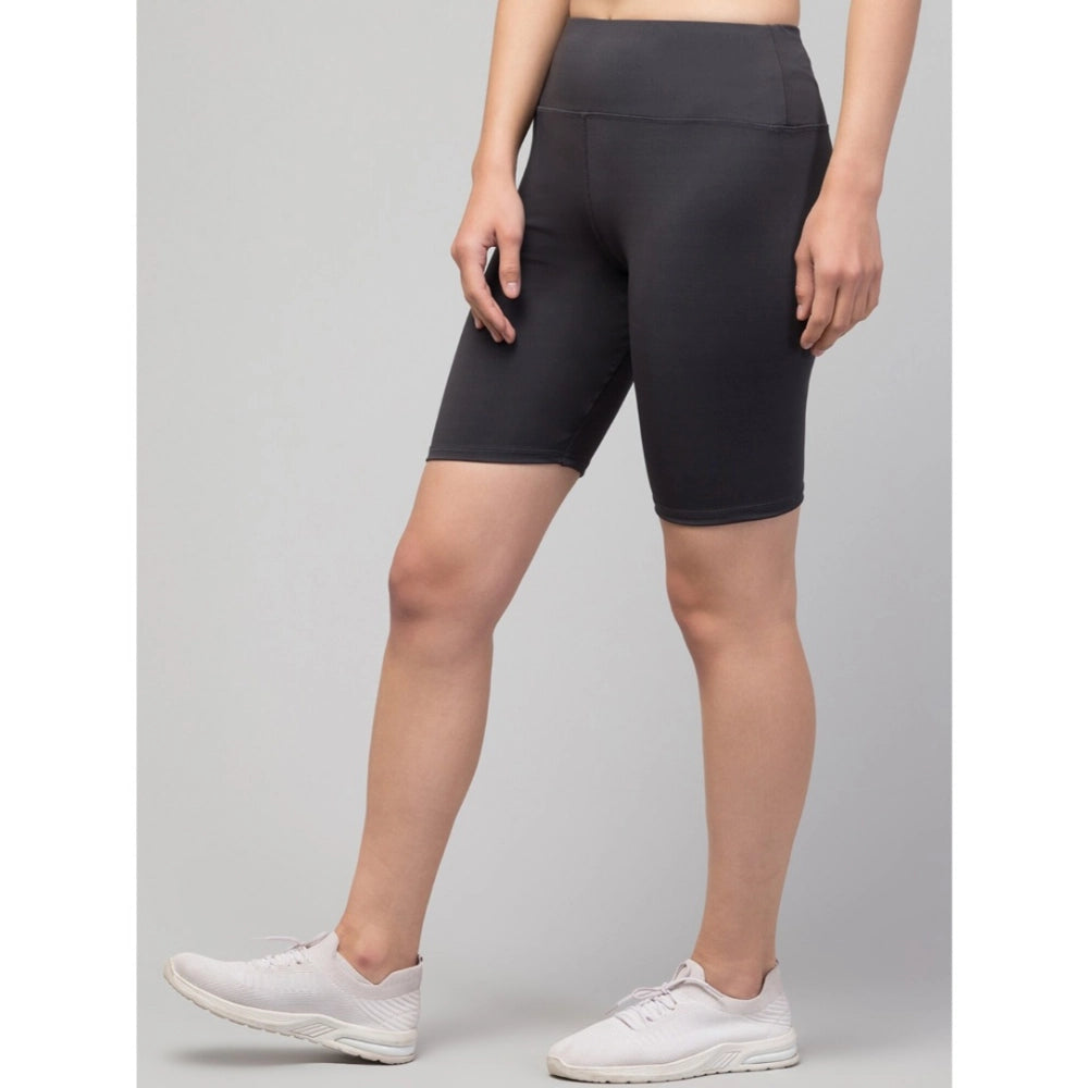 HD Women's Polyester Solid Above Knee High-Rise Shorts (Grey)