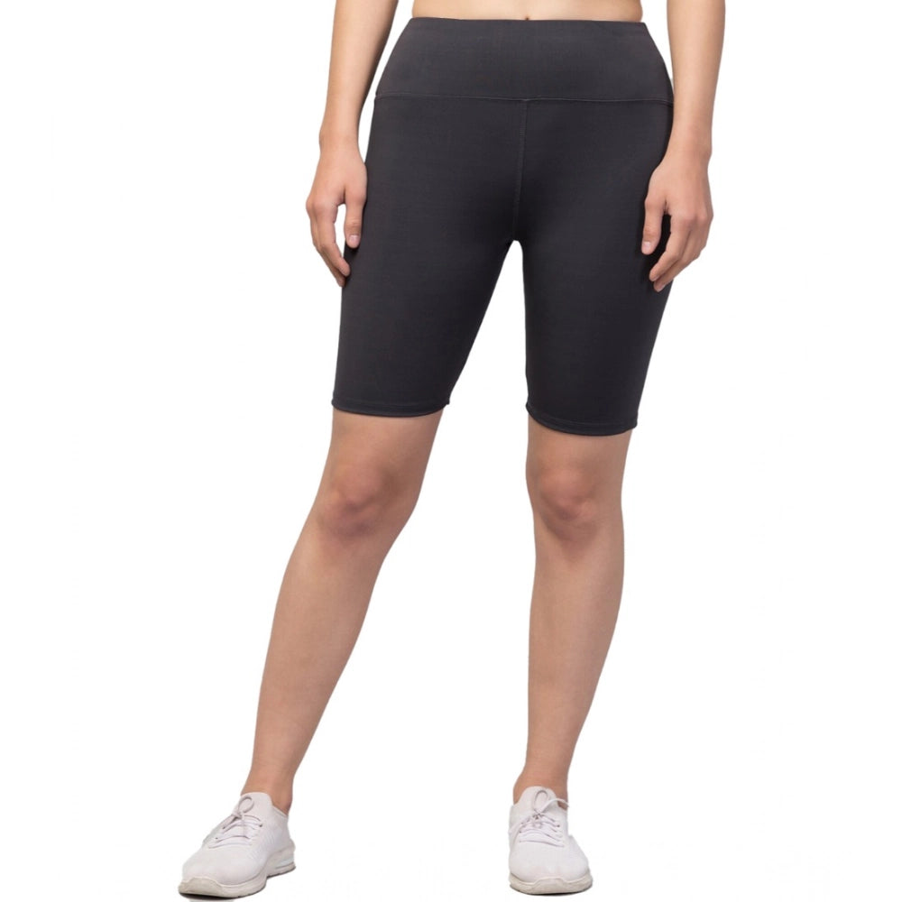 HD Women's Polyester Solid Above Knee High-Rise Shorts (Grey)